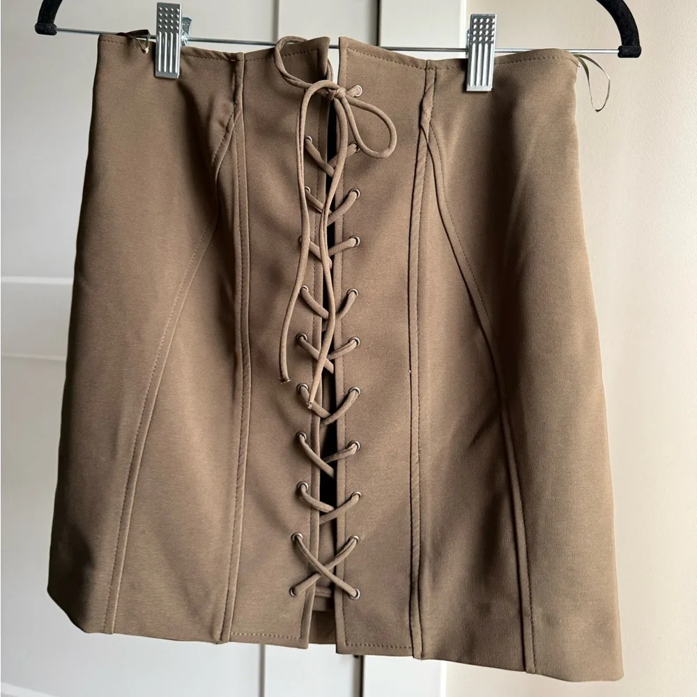 Zara Brown Tie Front Pencil Mini Skirt Casual - Picture 1 of 4